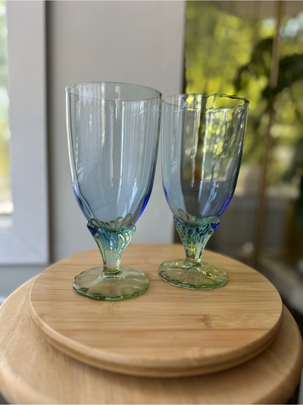 Blue-Green Handblown Glass Goblet Set - Mermaid Glasses from Italy, Set of 2